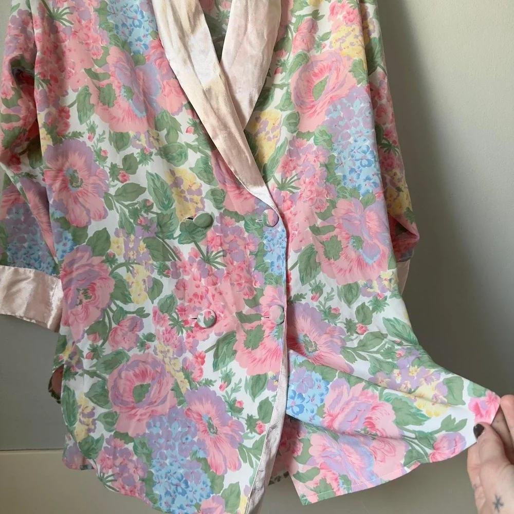 Vintage 90s Victoria's Secret floral sheer robe duster oversized satin fairy S